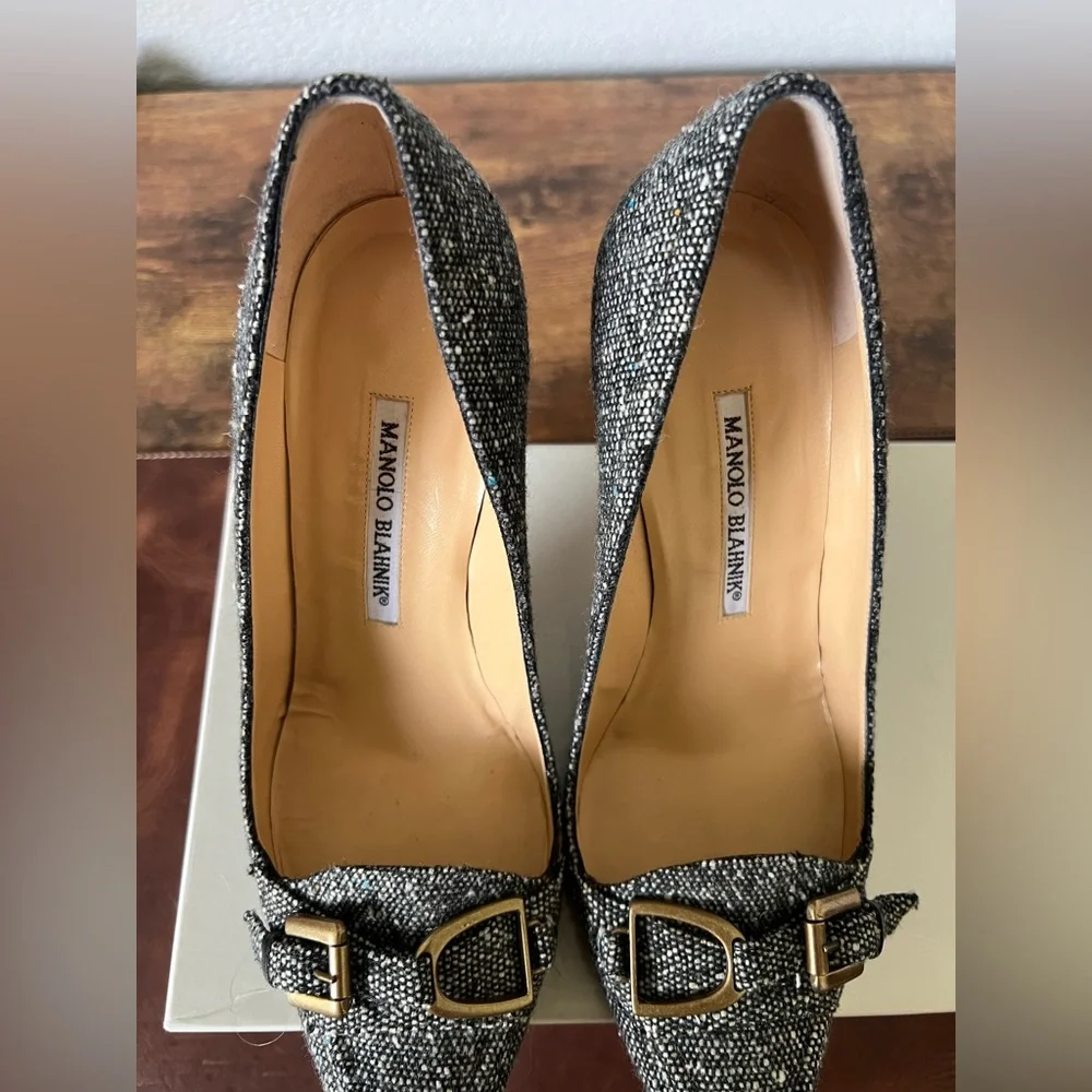 Manolo Blahnik Tweed Buckel Pumps (original box) - Picture 3 of 10